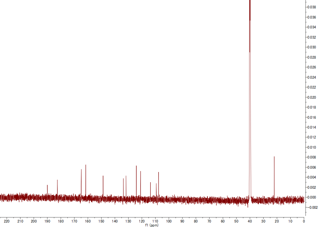 13C NMR spectrum of (+)-Skyrin (DMSO-d6, 125 MHz)
